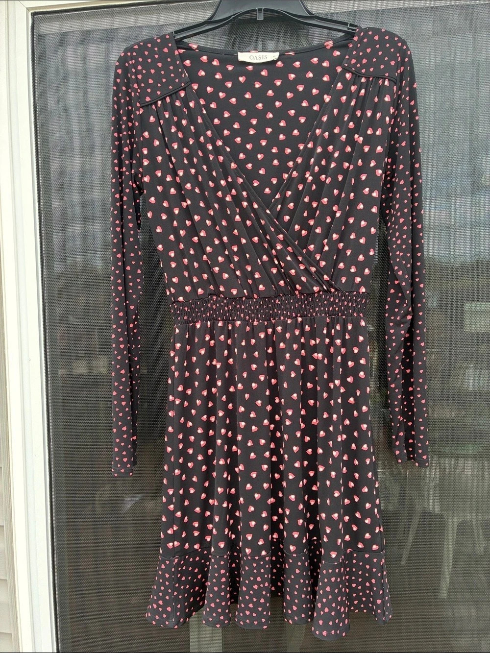 Oasis Heart Print Wrap Midi Dress Like New